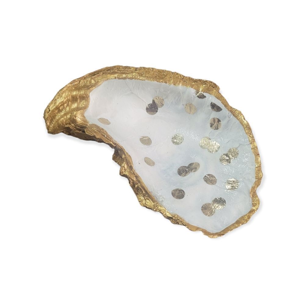 Gold polka-dot decoupage oyster trinket tray